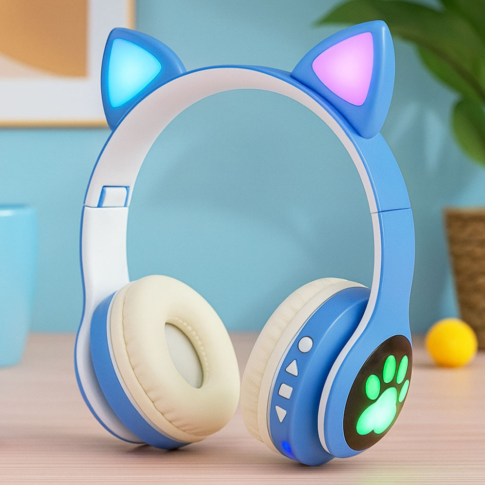 Бездротові навушники з котячими вушками, VZV-23M, Сині / Дитячі Bluetooth навушники з мікрофоном Київ - фото 1