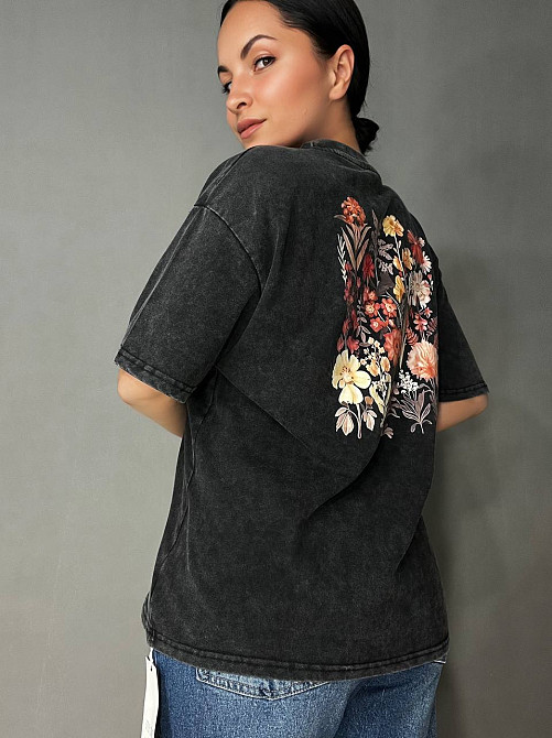 Футболка жіноча A-N 27005 тай-дай варена з квітковим принтом на спині, чорний, one size Київ - фото 8