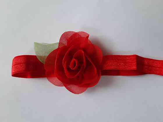 Детская повязка красная - размер универсальный (на резиночке), размер цветка 5,5см Киев