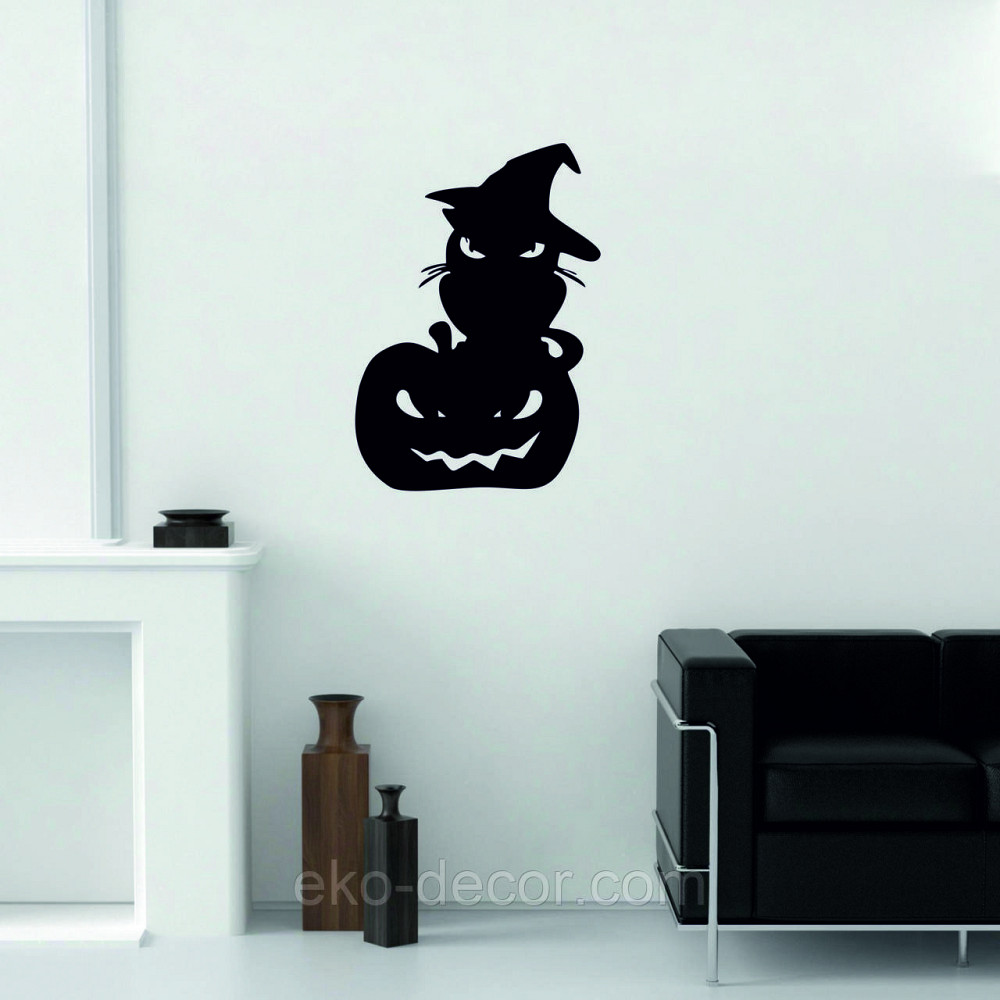 Декоративне настінне Панно «Хеллоуїн — гарбуз із котом», Декор на стіну 50*35 сі Київ - фото 1