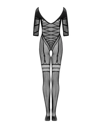 Сітчастий бодістокінг з імітацією підв’язок Obsessive Bodystocking G329 S/M/L, black, з доступом Львів