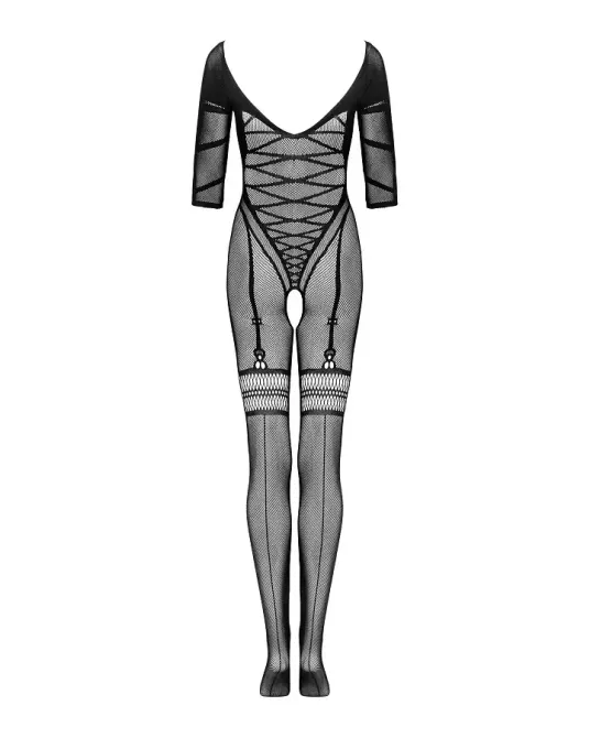 Сітчастий бодістокінг з імітацією підв’язок Obsessive Bodystocking G329 S/M/L, black, з доступом Львов - изображение 4