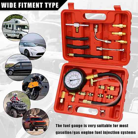 Тестер тиску палива CH-TU114-00001 Чорний 0-140 PSI (0-10 bar) комплект адаптерів M8 M10 M12 M14 15" шланг вакуумний насос тестер Київ