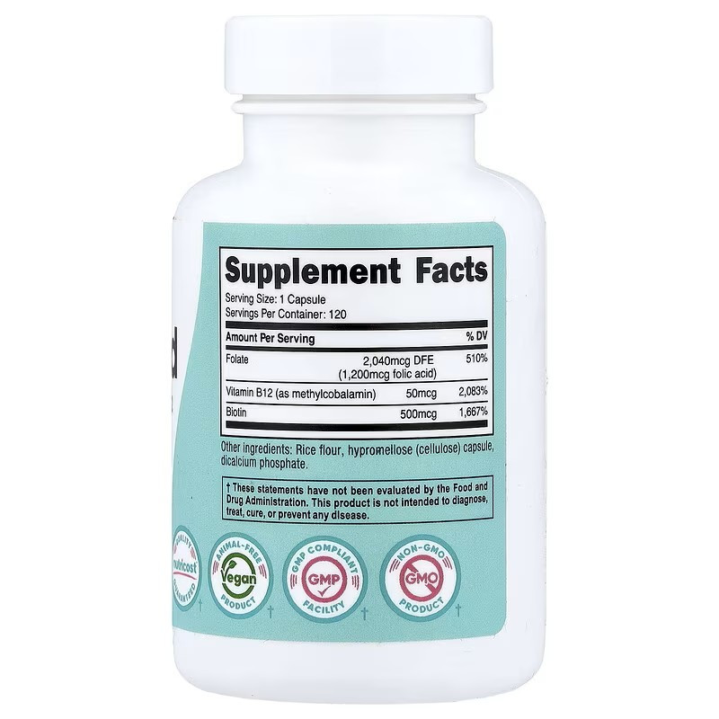 Folic Acid with Biotin & Vitamin B12, 120 Capsules Луцк - изображение 2