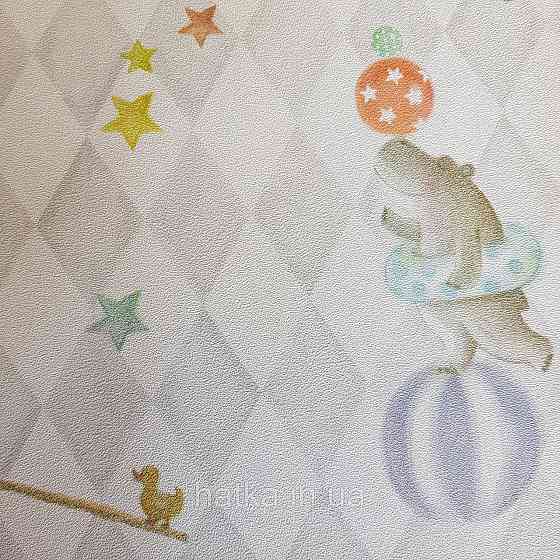 Флізелінові шпалери дитячі BN Doodleedo 0,53 х 10 м цирк тварини слони птиці повітряні кулі зірки сіро білі Київ