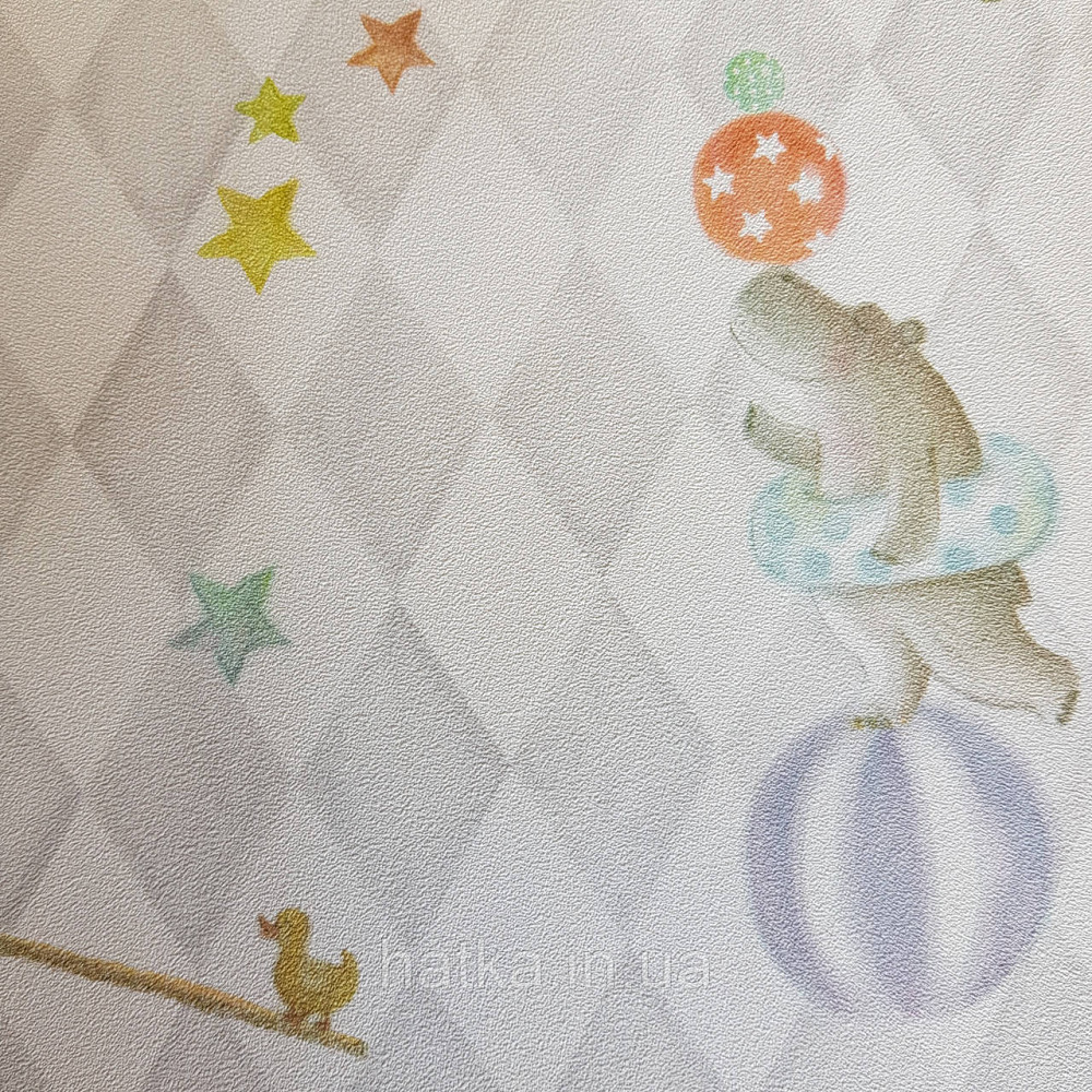 Флізелінові шпалери дитячі BN Doodleedo 0,53 х 10 м цирк тварини слони птиці повітряні кулі зірки сіро білі Київ - фото 1