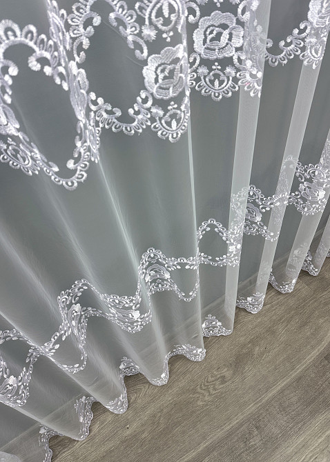 Тюль VR-Textil 1848т Фатин с вышивкой Холодный белый 300х270 см (40-212) Киев - изображение 8