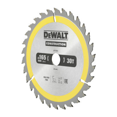 Диск пильний DeWALT CONSTRUCTION, 165х20 мм, 30z (ATB), 10 гр. (DT1935) Вінниця - фото 1