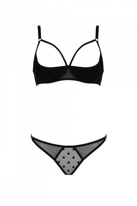 Эротический комплект Passion MARINA SET WITH OPEN BRA, L/XL, black, открытые чашки Sex Aura Киев - изображение 3