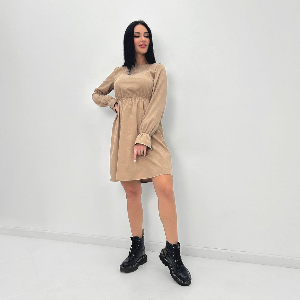 Вельветовое платье с завышенной талией Wesley 46-48, Трехнитка начес, Бежевый Киев - изображение 2