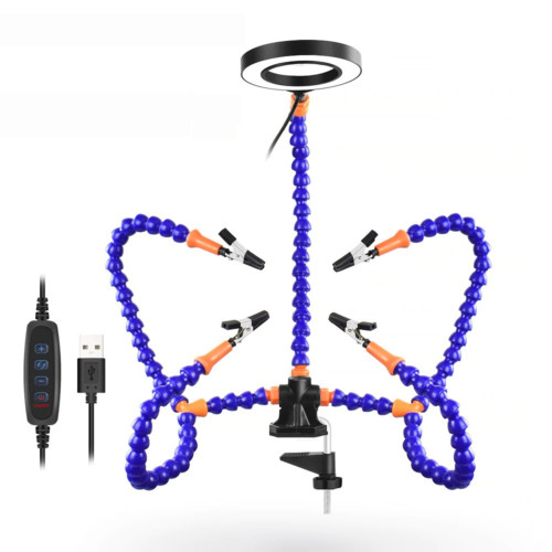 Тримач плат для пайки, третя рука, 5 гнучких валів, з лупою і LED Вінниця - фото 1