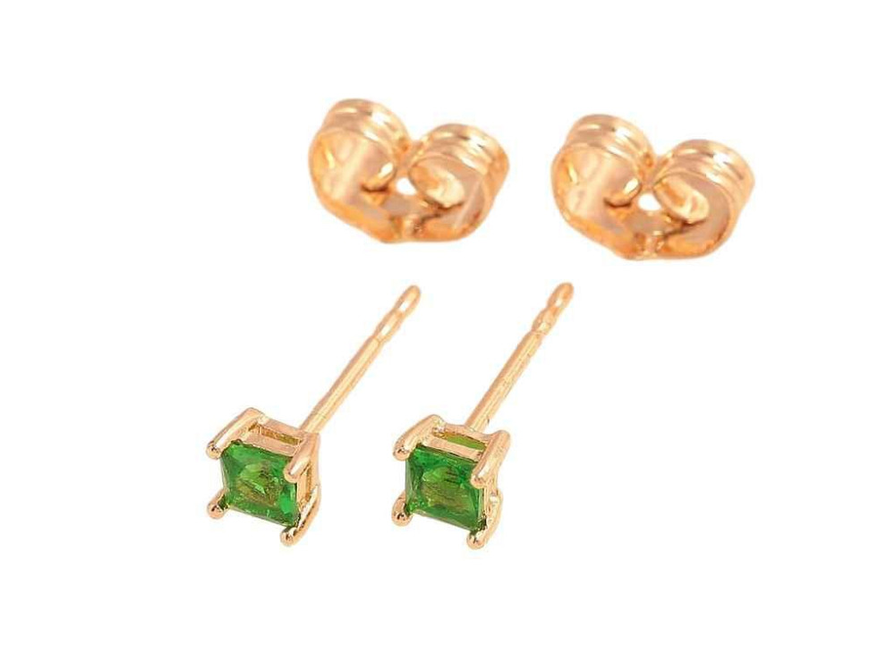 Сережки пусети ML 18K Зелені кристали 3х3мм 303528 ТМ XUPING Киев - изображение 1