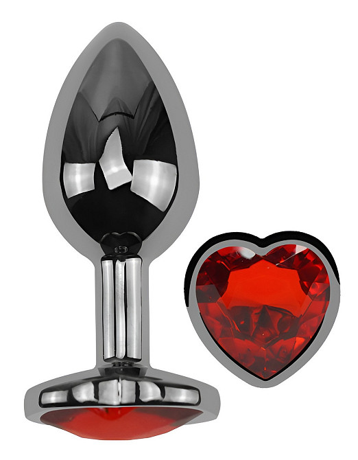 Анальна пробка з кристалом EGZO - Dark Silver Heart Plug Red size M Sex Aura Київ - фото 2