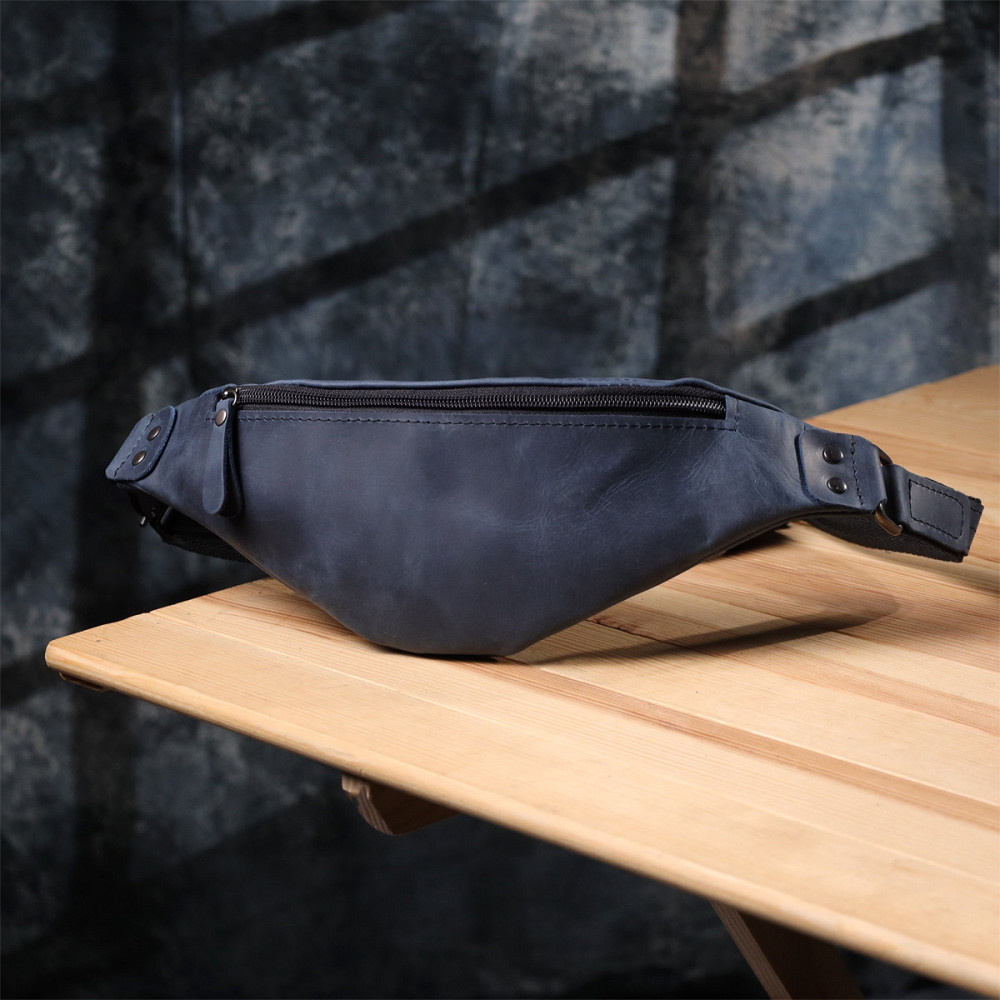 Мужская удобная бананка из натуральной винтажной кожи Shvigel 23132 Синий Киев - изображение 3