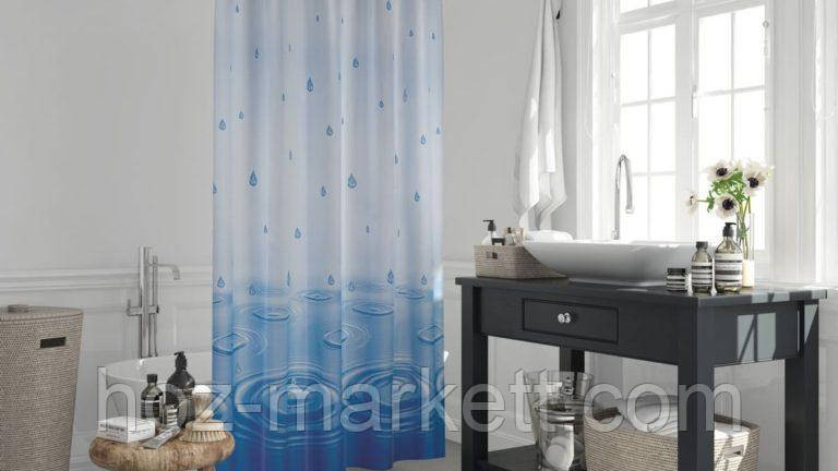 Тканевая шторка для душа Тропик 180 х 200 см Турция капли голубая Харьков - изображение 2