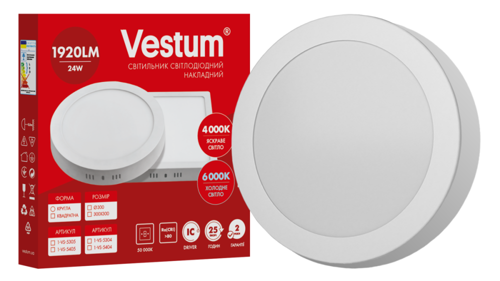 Круглий світлодіодний накладний світильник Vestum 24W 4000K 220V 1-VS-5305 Днепр - изображение 3