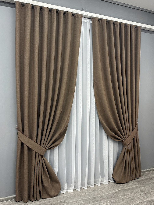 Комплект готовых штор VR-Textil Блэкаут двусторонний ASHEN NIGHT № 1854ш Коричневый 200х290 см 2 шт (32-228) Киев - изображение 3