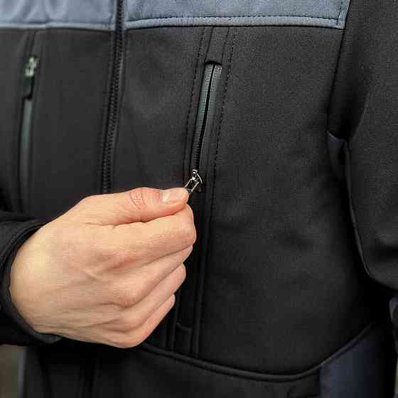 Черно-серая демисезонная мужская куртка 3XL с капюшоном Pobedov Setup Киев