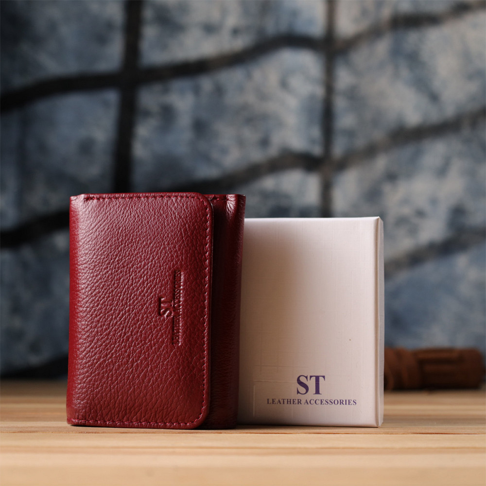 Компактний гаманець зручного формату із натуральної шкіри ST Leather 23077 Бордовий Київ - фото 1