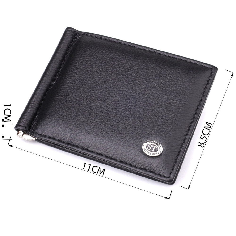 Мужской кошелек с металлическим зажимом из натуральной кожи Черный (ST Leather) Киев - изображение 7