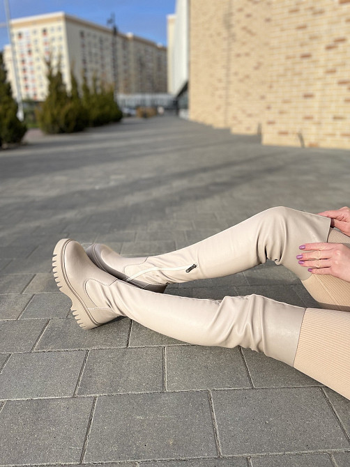 Ботфорти жіночі 1202 капучіно шкіра натуральна зима євро-хутро висота 56см обхват гомілки 34-36 Коломия - фото 7