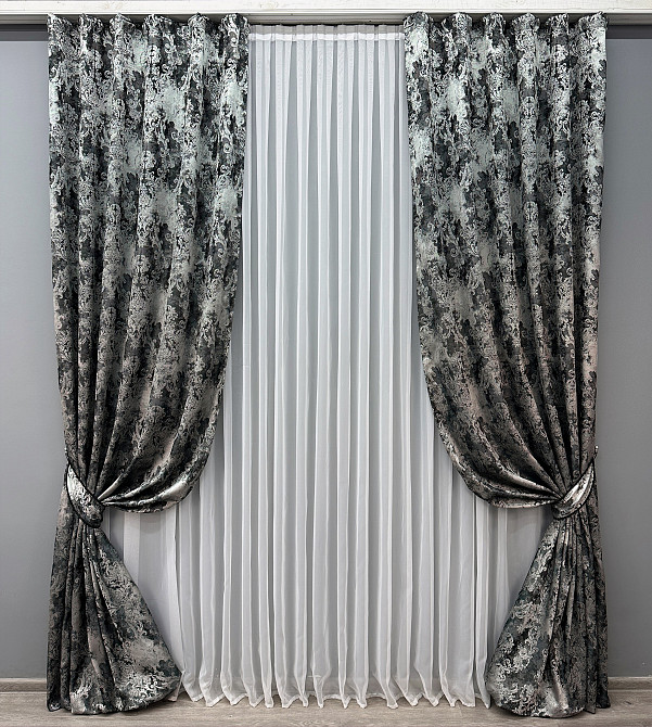 Шторна тканина "Льон Преміум" Туреччина колір чорний з сірим 1695ш Київ - фото 8