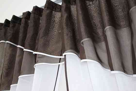 Кухонные шторы VR-Textil № 091к с ламбрекеном и подвязками венге с белым 270х170 см (50-856) Киев