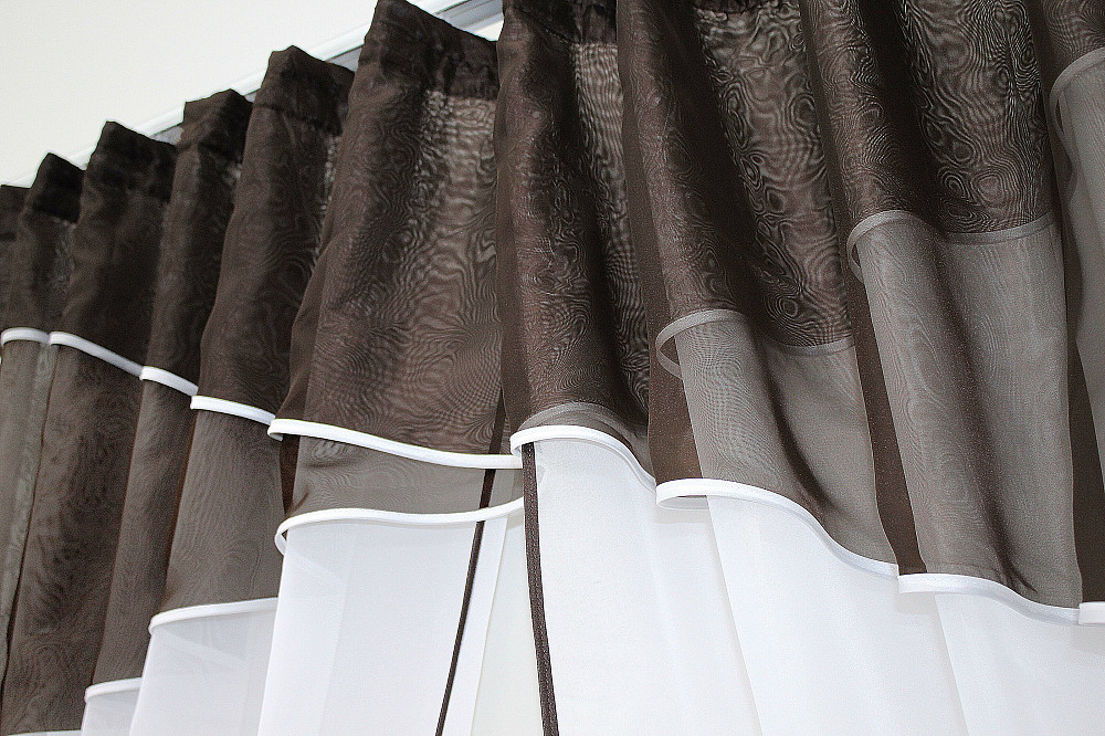 Кухонные шторы VR-Textil № 091к с ламбрекеном и подвязками венге с белым 270х170 см (50-856) Киев - изображение 5