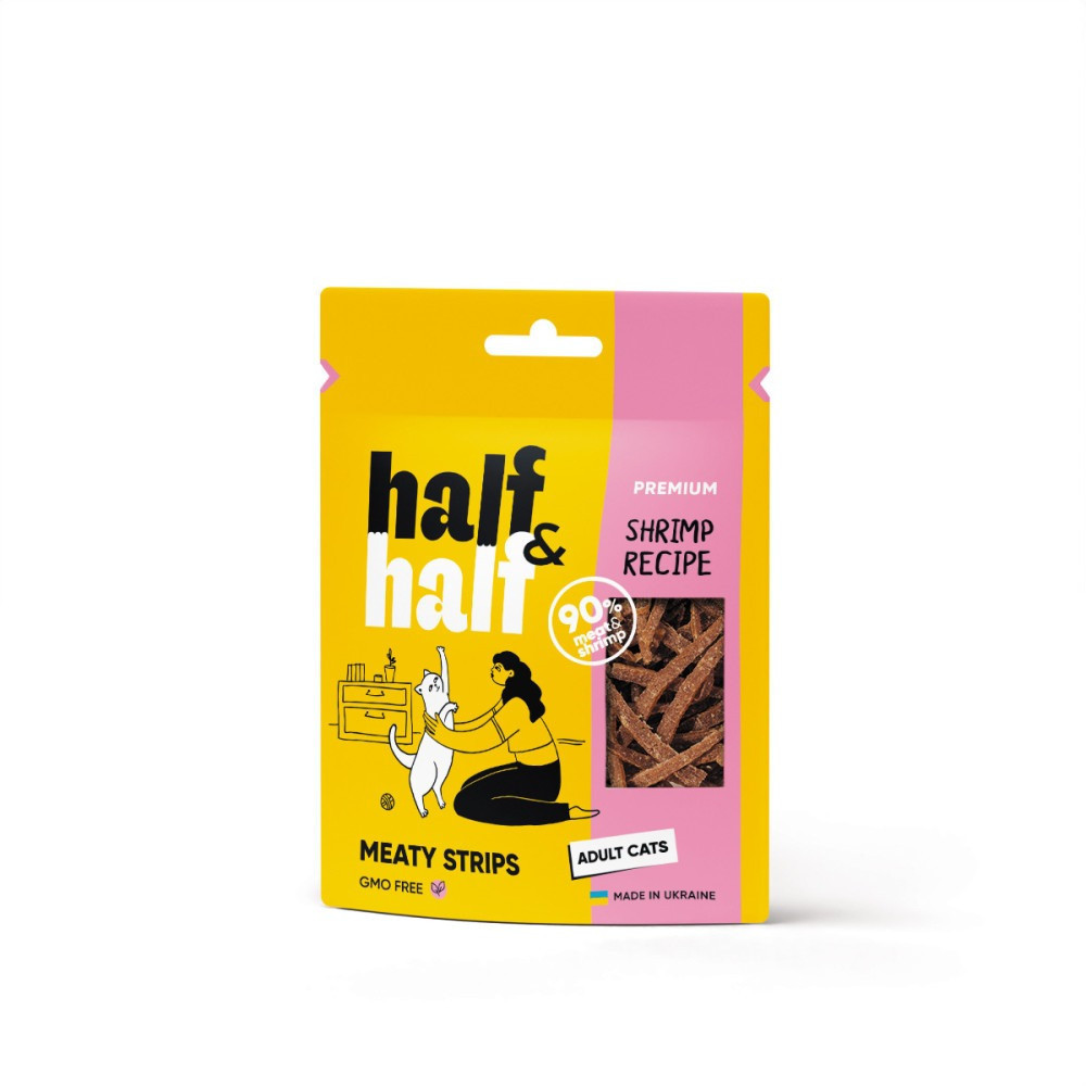Ласощі Half&Half м’ясні смужечки з креветкою для котів, 50 г Київ - фото 1