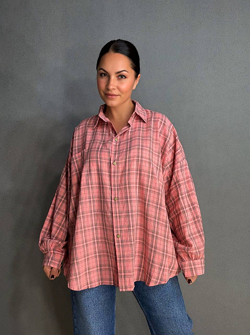 Сорочка жіноча A-N 7866 супероверсайз у клітинку широка, рожевий, one size Київ - фото 15
