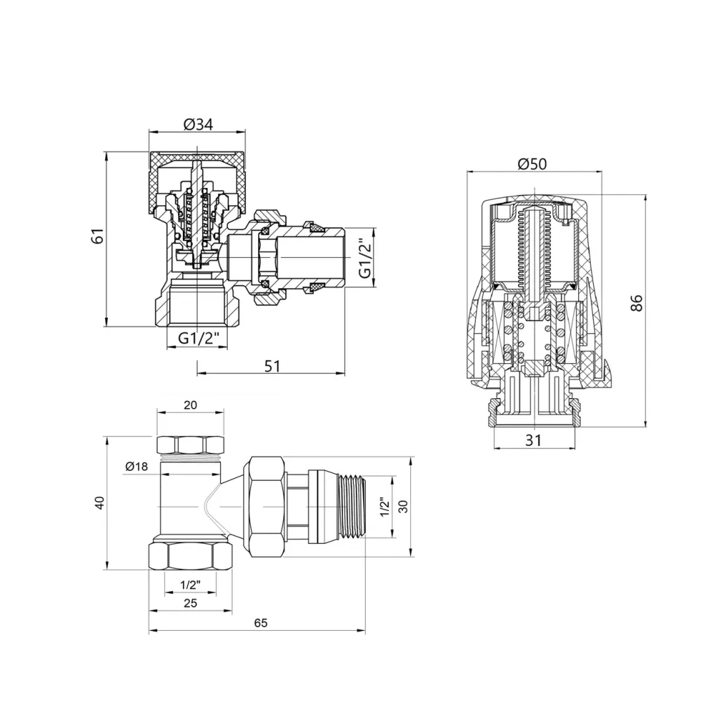 Термостатичний набір Thermo Alliance Standart кутовий 1/2" TAS352W15 Київ - фото 10