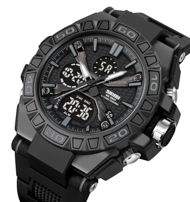 Часы мужские наручные спортивные Skmei 2221 с двойным дисплеем и подсветкой (Черный) Винница - изображение 7