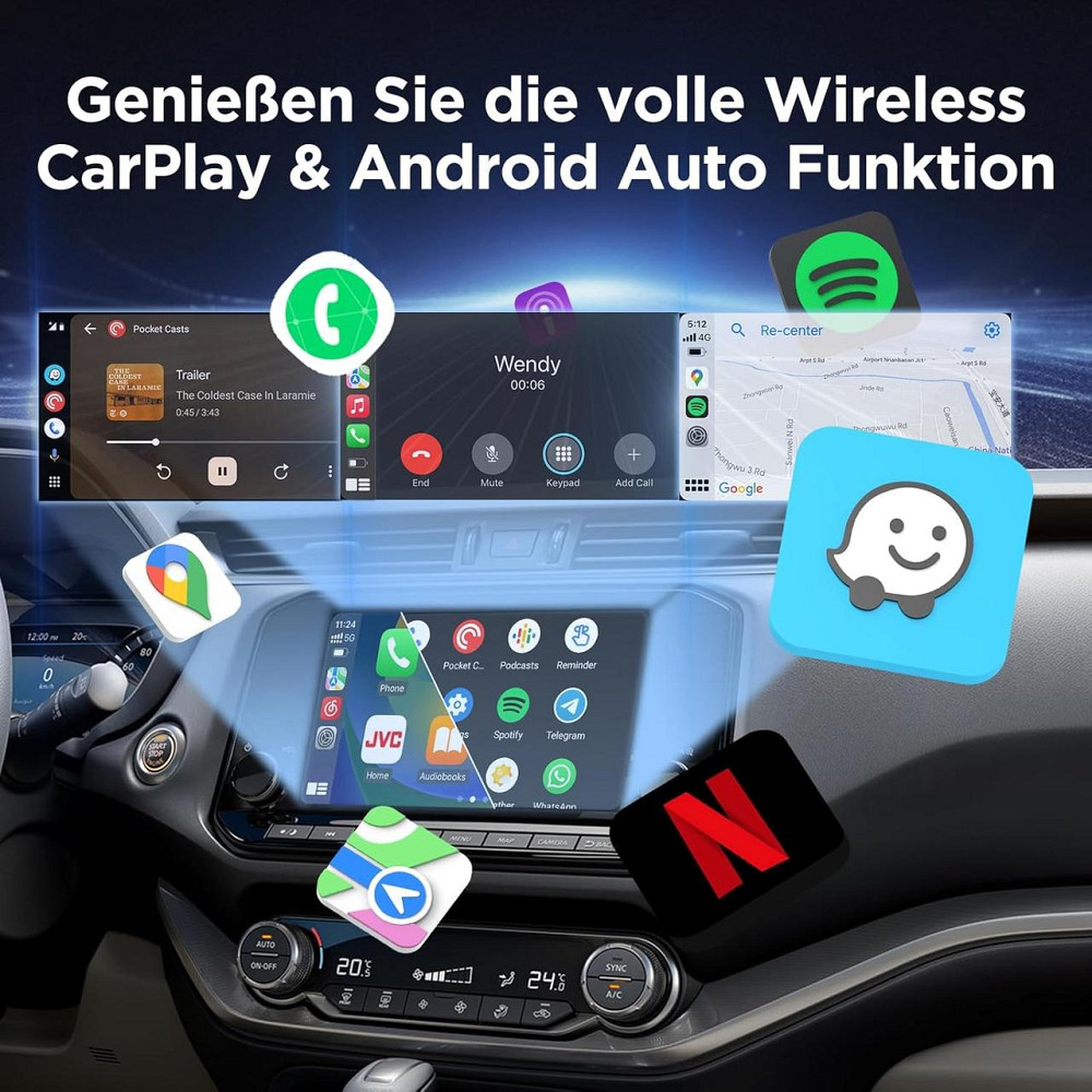 Автомобільний бездротовий адаптер DYUZO 2-в-1 для CarPlay і Android Auto, з позолоченим мідним інтерфейсом, USB-A/USB-C Київ - фото 3