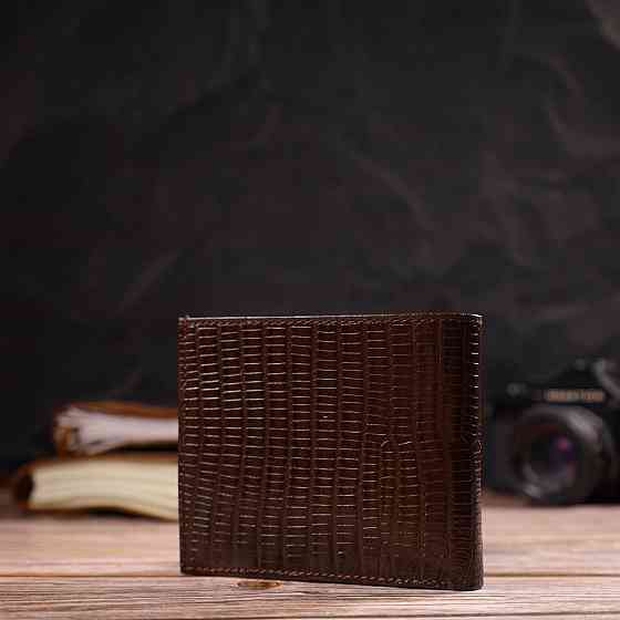 Цікаве чоловіче портмоне з натуральної фактурної шкіри Коричневе (CANPELLINI) Київ