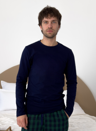 Мужской лонгслив однотонный для дома и сна хлопковый повседневный COSY “HH” Синий 3XL Одесса