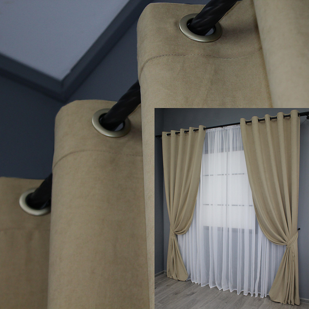 Комплект штор на люверсах VR-Textil Микровелюр SPARTA № 1196ш 150х270 см 2 шт Бежевый (37-0120) Киев - изображение 1