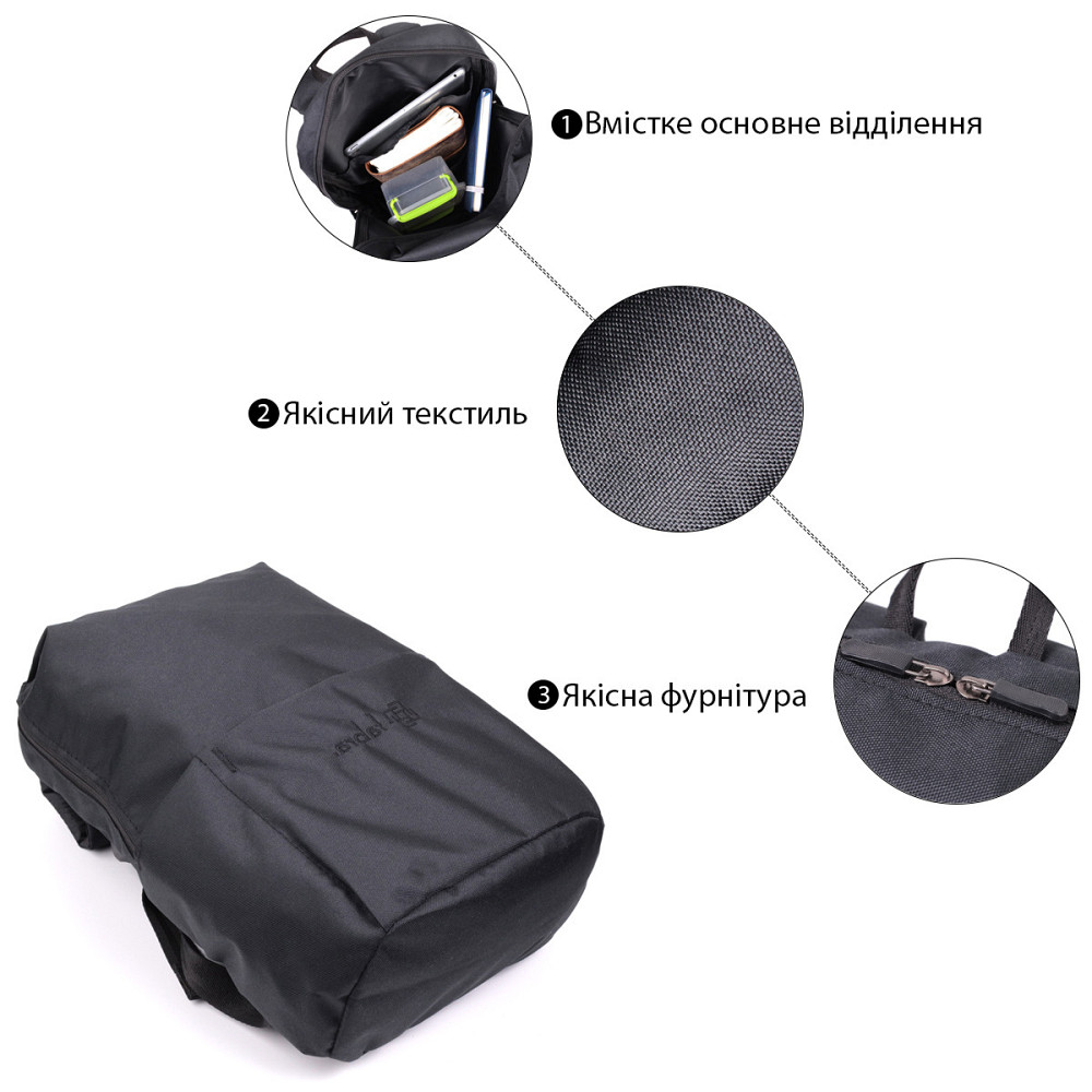 Городской стильный рюкзак из качественного полиэстера FABRA 22584 Черный Киев - изображение 3