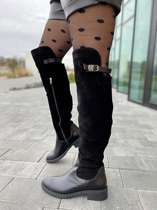 Vesna Ботфорти жіночі VESNA чорні шкіра+замша натуральна висота 53 см обхват 35-37 см розмір 39 Коломия - фото 8