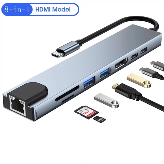 Універсальний концентратор USB для MacBook на 8-Port USB TypeC 3.0 Mini Hub SD, TF, RJ 45 Київ