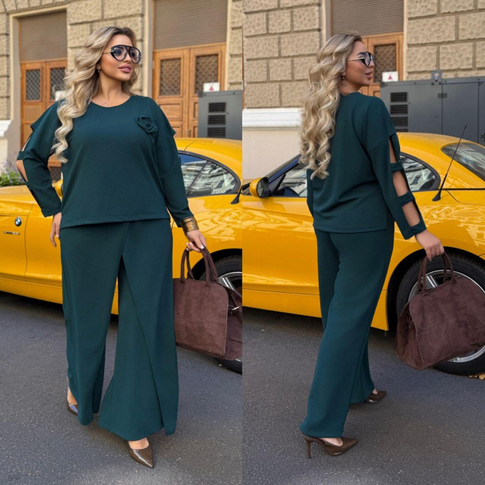 Женский батальный костюм двойка креп дайвинг смарагдовий, 60/62 Одесса - изображение 1