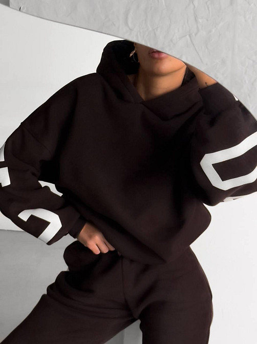 Женский стильный повседневный костюм Chicago с двойным капюшоном Шоколад, 48/50 Одесса - изображение 8