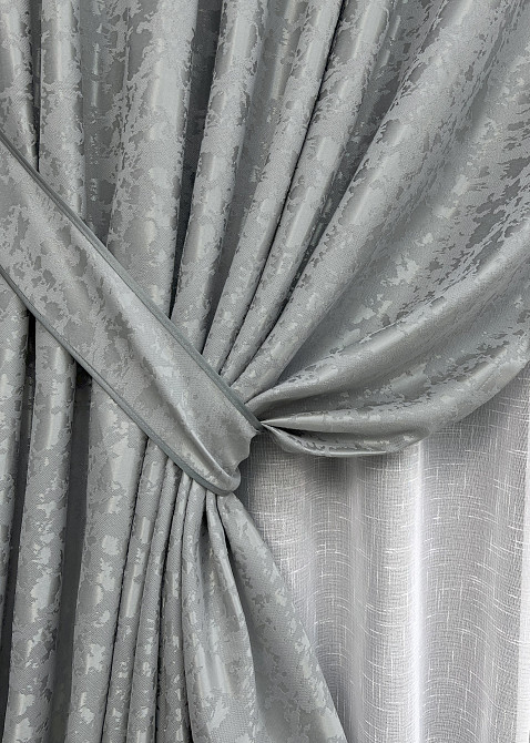 Комплект готових штор VR-Textil Льон мармур Pavliani ХО № 1911ш Світло-сірий 150х280 см 2 шт (33-0961) Київ - фото 5