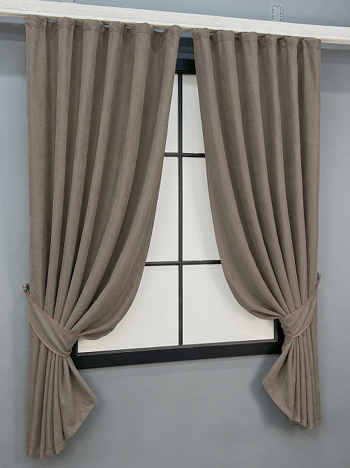 Комплект коротких штор VR-Textil Микровелюр Petek YL № 1707ш Какао 140х170 см 2 шт (35-0436) Киев - изображение 2