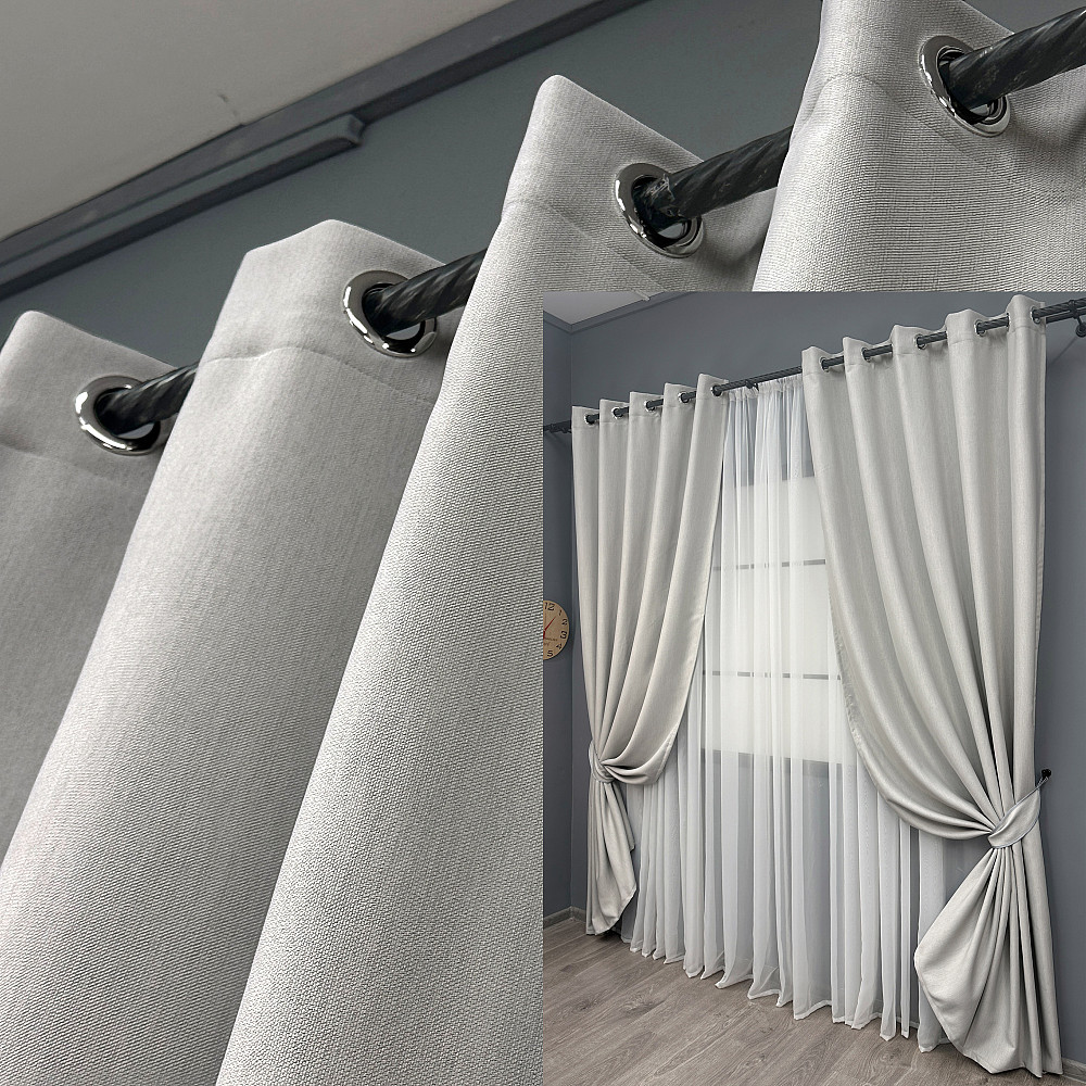 Комплект штор  на люверсах VR-Textil Блэкаут двусторонний Scandi № 1898ш Пепельный 150х250 см 2 шт (37-0298) Киев - изображение 1
