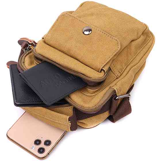 Відмінна невелика чоловіча сумка із щільного текстилю Vintage 22222 Пісочний Київ