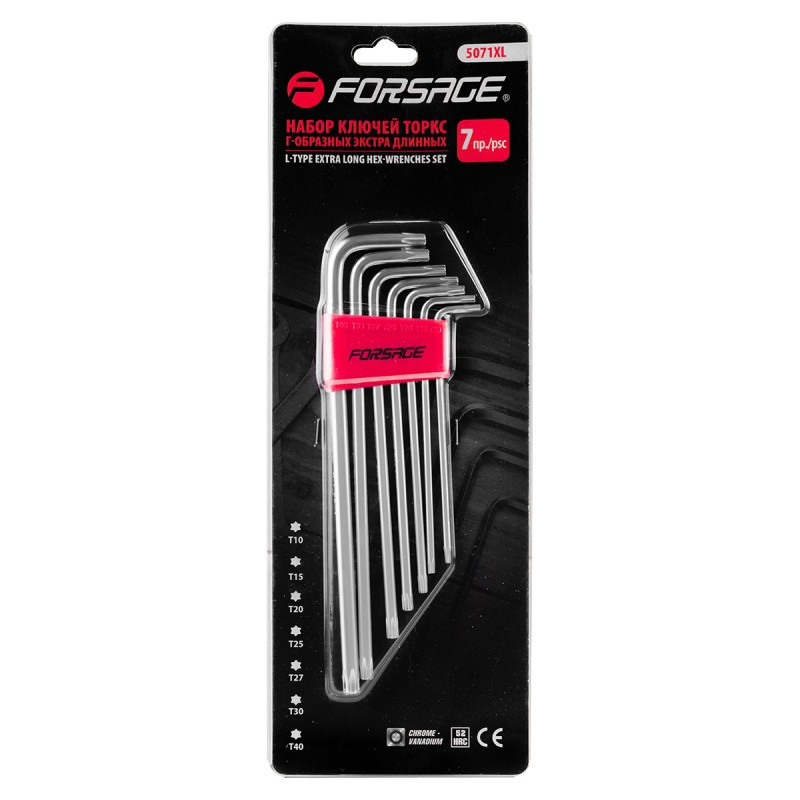 Набір ключів Г-подібних TORX екстра довгих, 7пр. (Т10,Т15,Т20,Т25,Т27,Т30,Т40), в пластиковому трим Одеса - фото 4