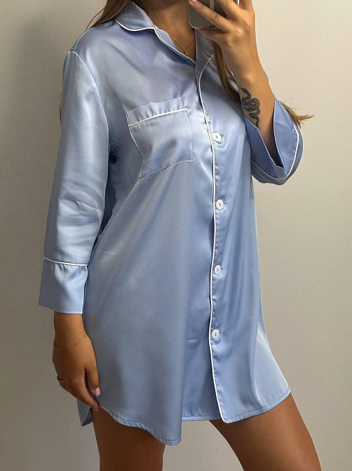 Жіноча нічна сорочка подовжена шовкова XL Блакитний Харків - фото 4