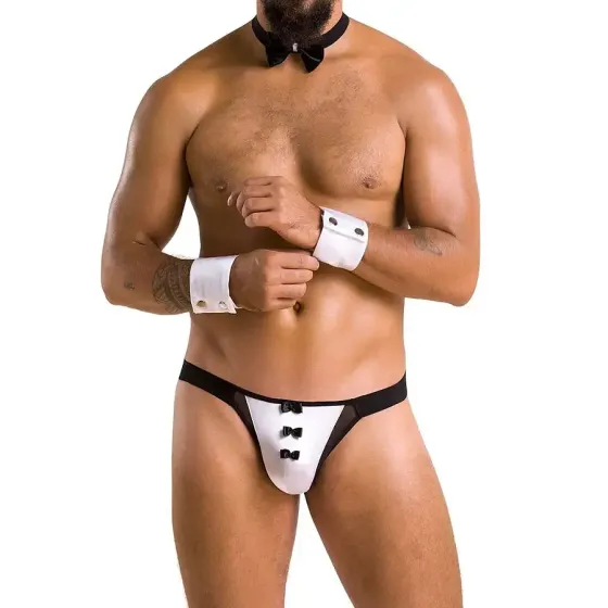 Комплект еротичної чоловічої білизни Passion 036 ALFRED S/M Black, труси, комірець, манжети Львів