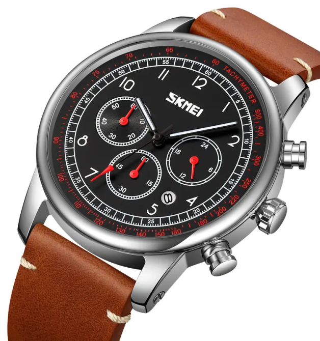 Часы наручные классические Skmei 9318 (Коричневый с черным циферблатом) Винница - изображение 2