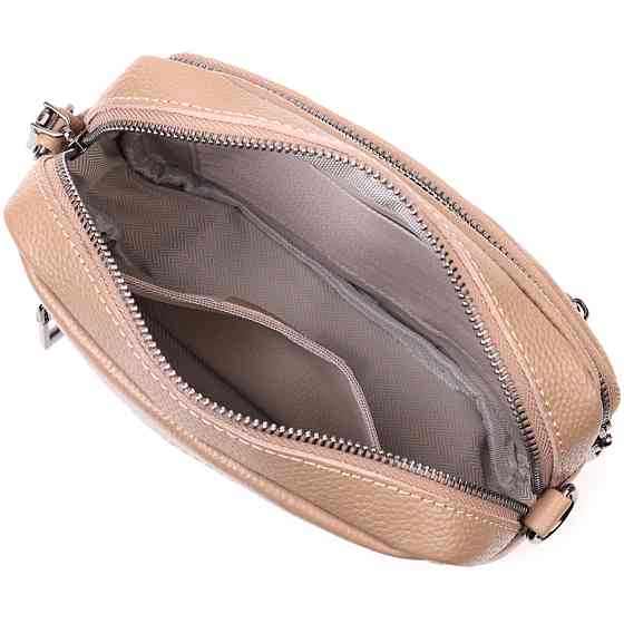 Практична жіноча сумка з накладною кишенею з натуральної шкіри Бежева (Vintage) Київ